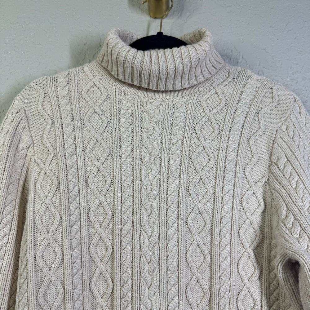 CROFT & BARROW Sweater Large Cable Knit Turtle Neck Cotton Irish Fisherman - Picture 5 of 12